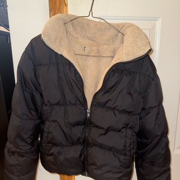 Jackets & Blazers - Black Puffer Jacket with sherpa Lining